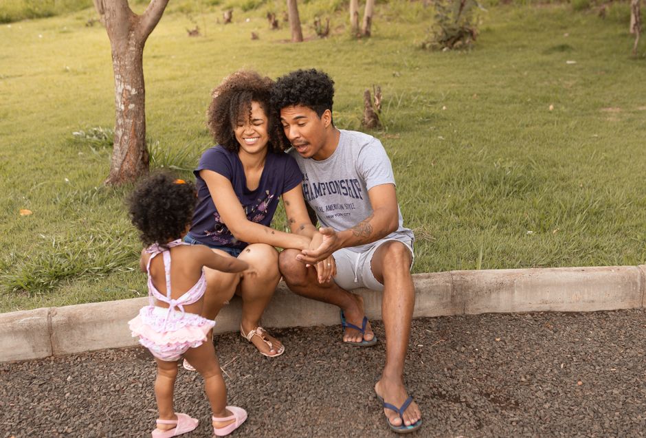 Happy family spending quality time outdoors in the park.